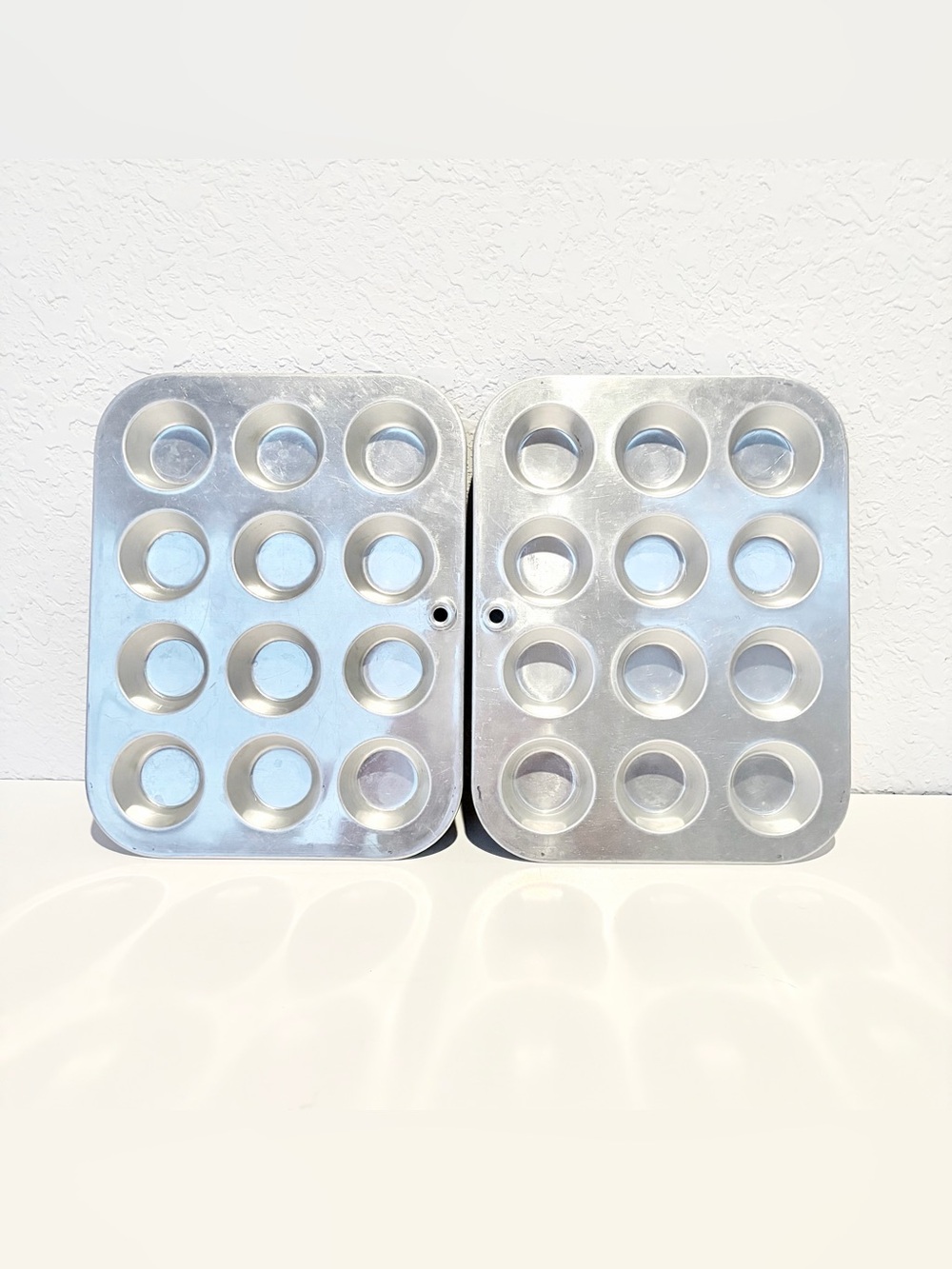 Lot of 2 Vintage Aluminum Mini Muffin Tins - Baking, Cottage, Shabby Chic